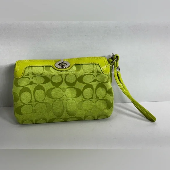 Coach Signature Lime Green Mini Convertible Shoulder/Wristlet bag - Picture 14 of 16